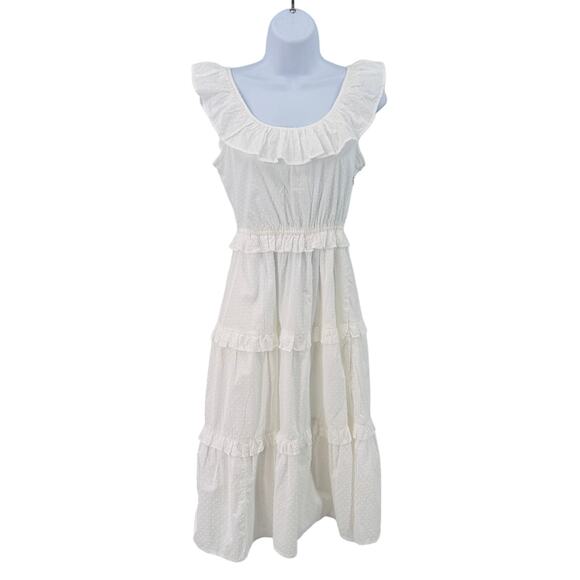 J.Crew Tank Dress W/White SZ OP Sleeveless Midi WMNS Ruffled Scoop Neck Layered - Picture 1 of 11